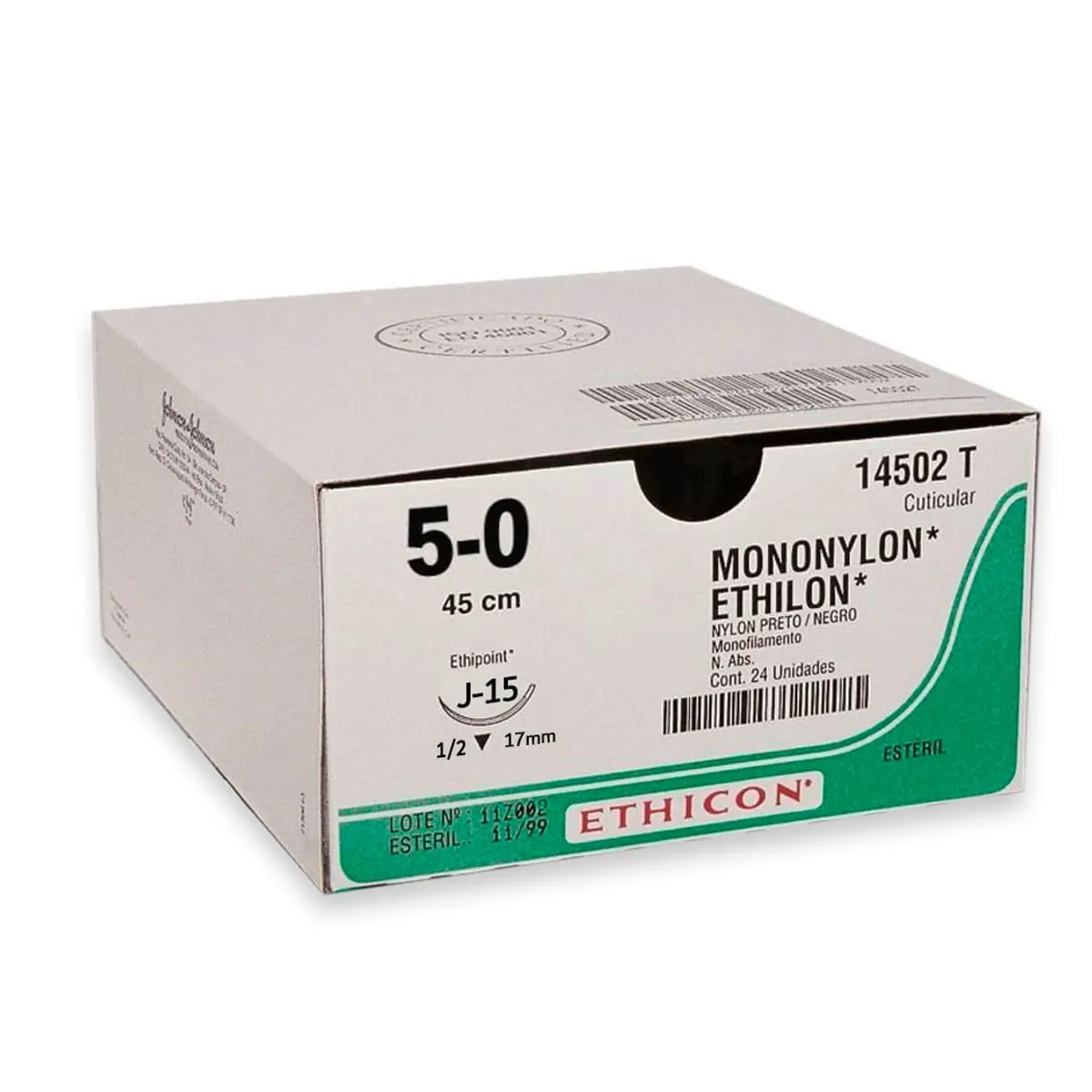 Fio de Sutura Mononylon - Johnson & Johnson - Fio de Sutura Mononylon 5-0 com Ag 17mm com 24 Un - Jo