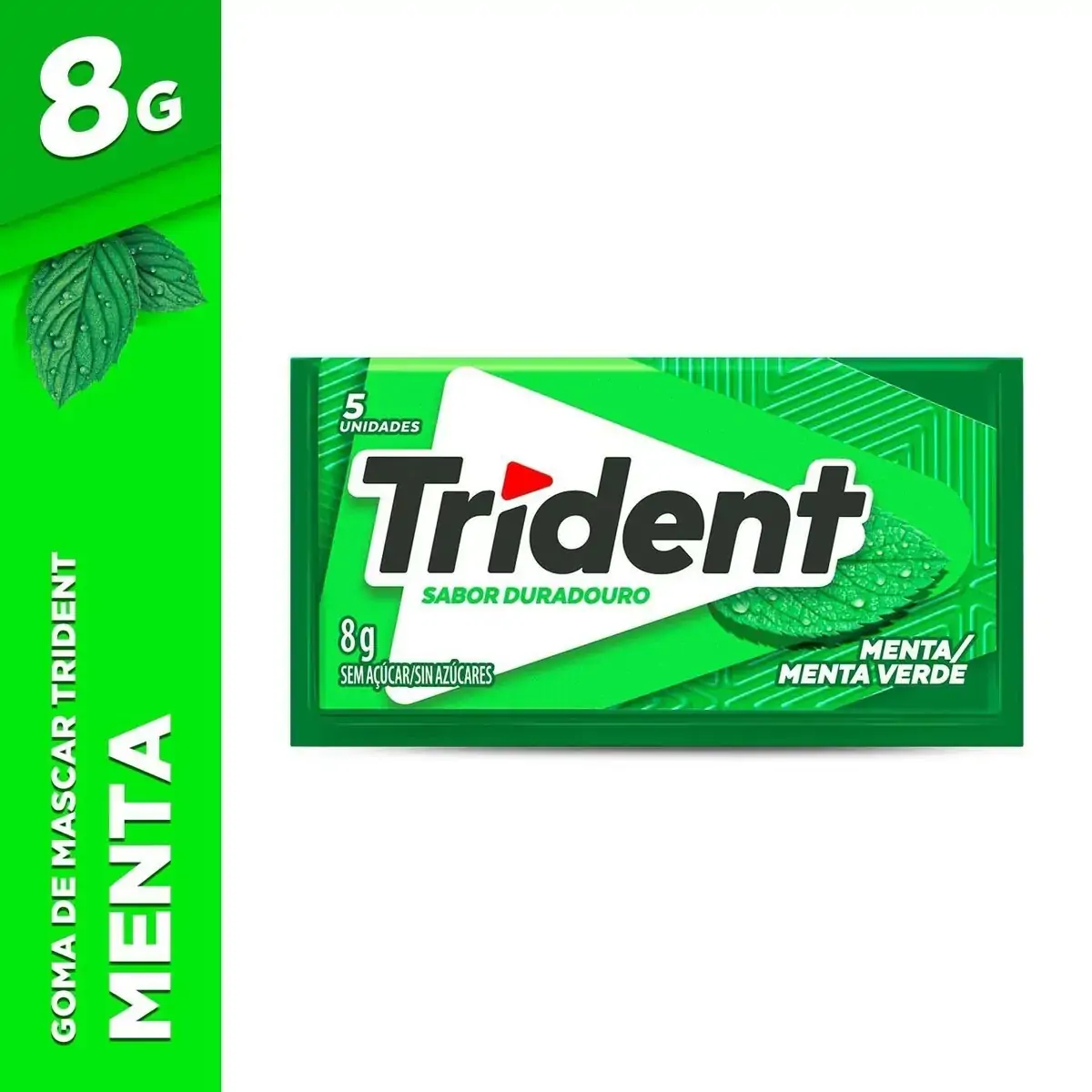 Goma De Mascar Menta Zero Açúcar Trident Envelope 8g 5 Unidades