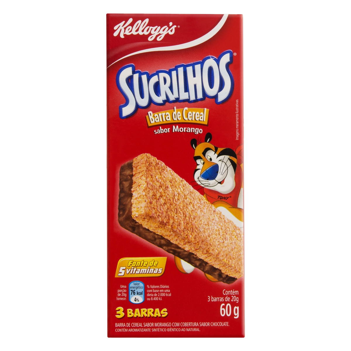 Pack Barra De Cereal Morango Cobertura Chocolate Kelloggs Sucrilhos Caixa 60g 3 Unidades