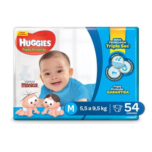Fralda Descartável Infantil Huggies Tripla Proteção M Pacote 54 Unidades