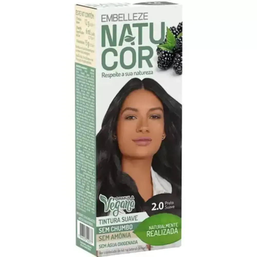 Tintura Permanente Natucor 75g 2.0 Preto Suave Amora Preta Unit