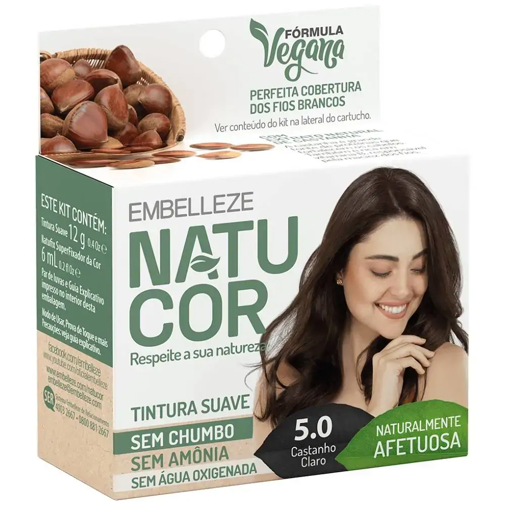 Tintura Permanente Natucor 75g 5.0 Castanho Claro Castanha Do Pará Unit