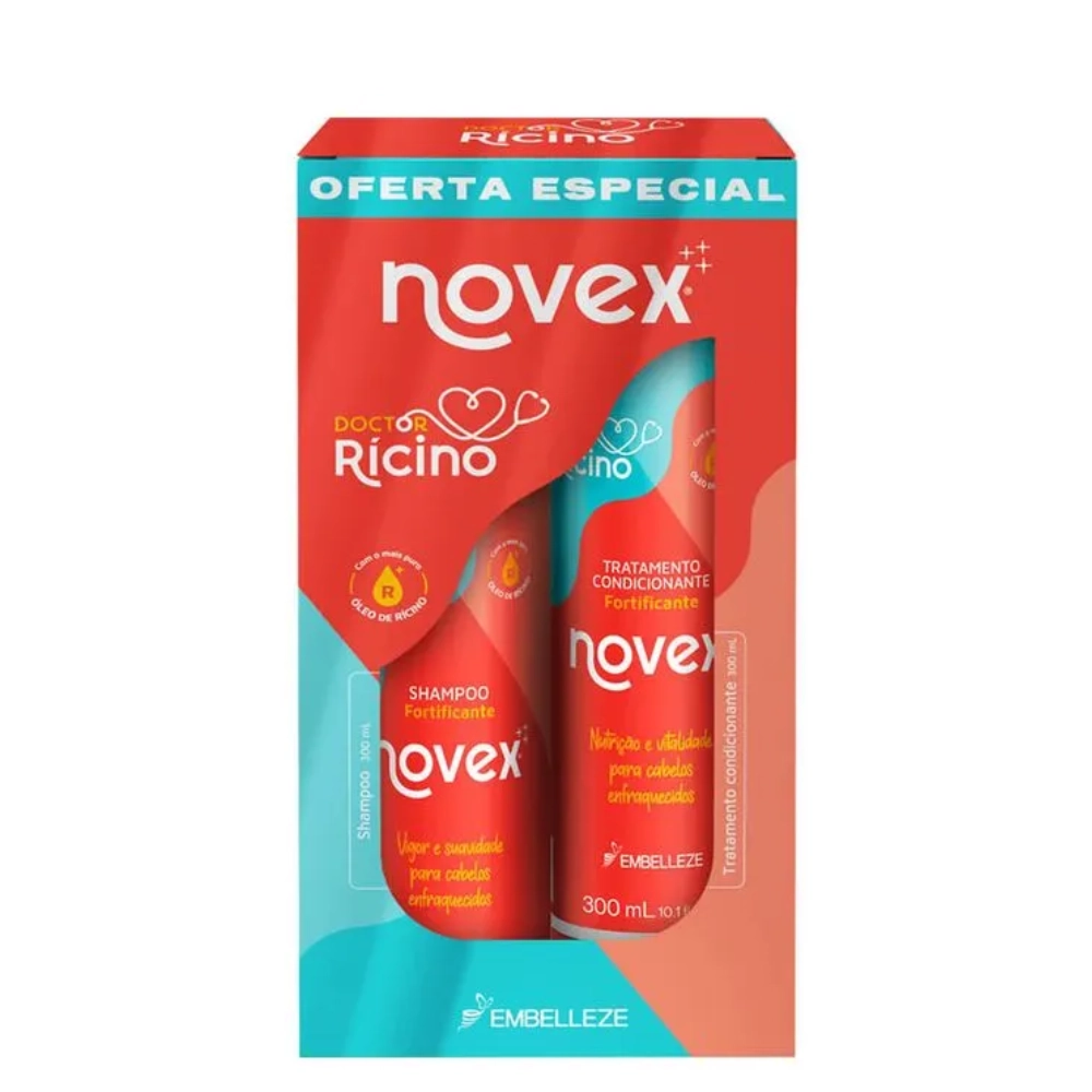 Kit Shampoo Hidratante Tratamento Condicionante Vitay Novex Doctor Rícino 300ml Cada