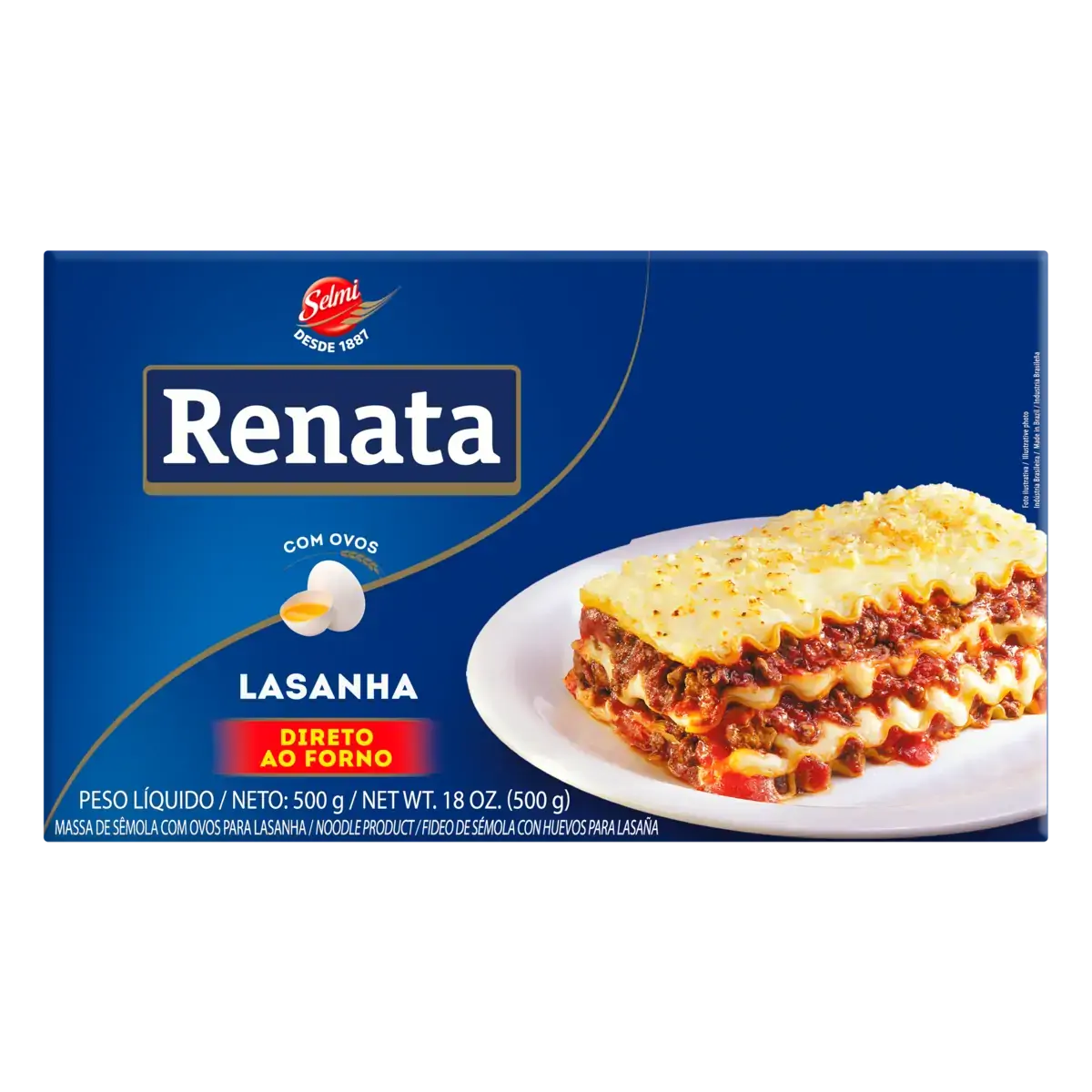 Massa De Sêmola Com Ovos Para Lasanha Renata Caixa 500g