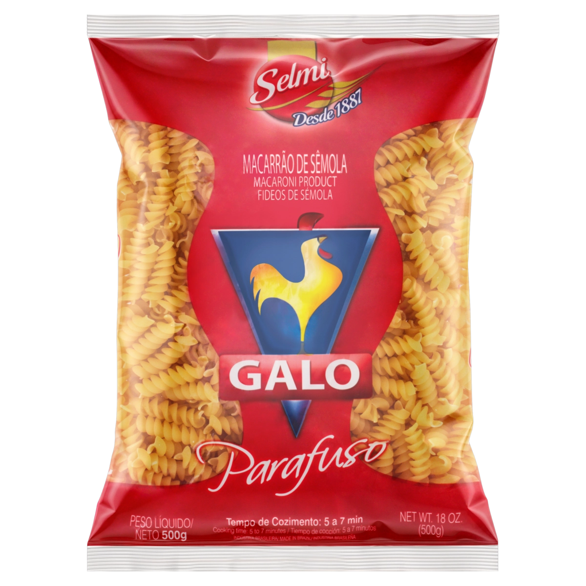 Macarrão De Sêmola Parafuso Galo Pacote 500g