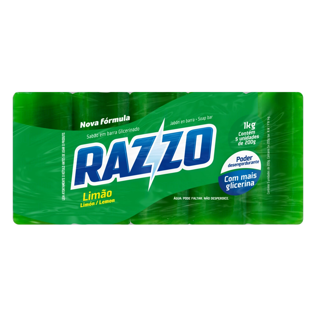 Sabão Barra Glicerinado Limão Razzo Pacote 1kg 5 Unidades