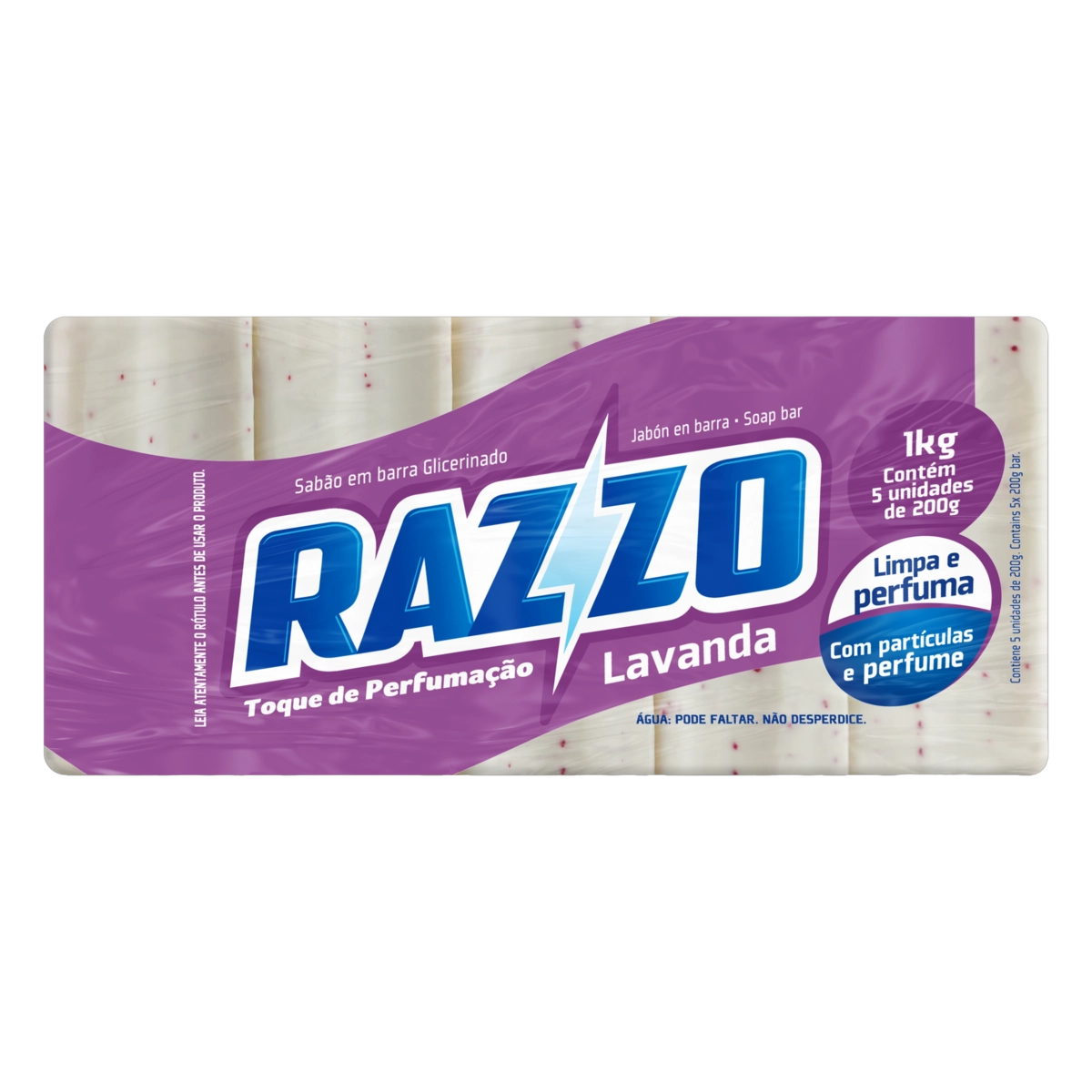 Sabão Barra Glicerinado Lavanda Razzo Pacote 1kg 5 Unidades