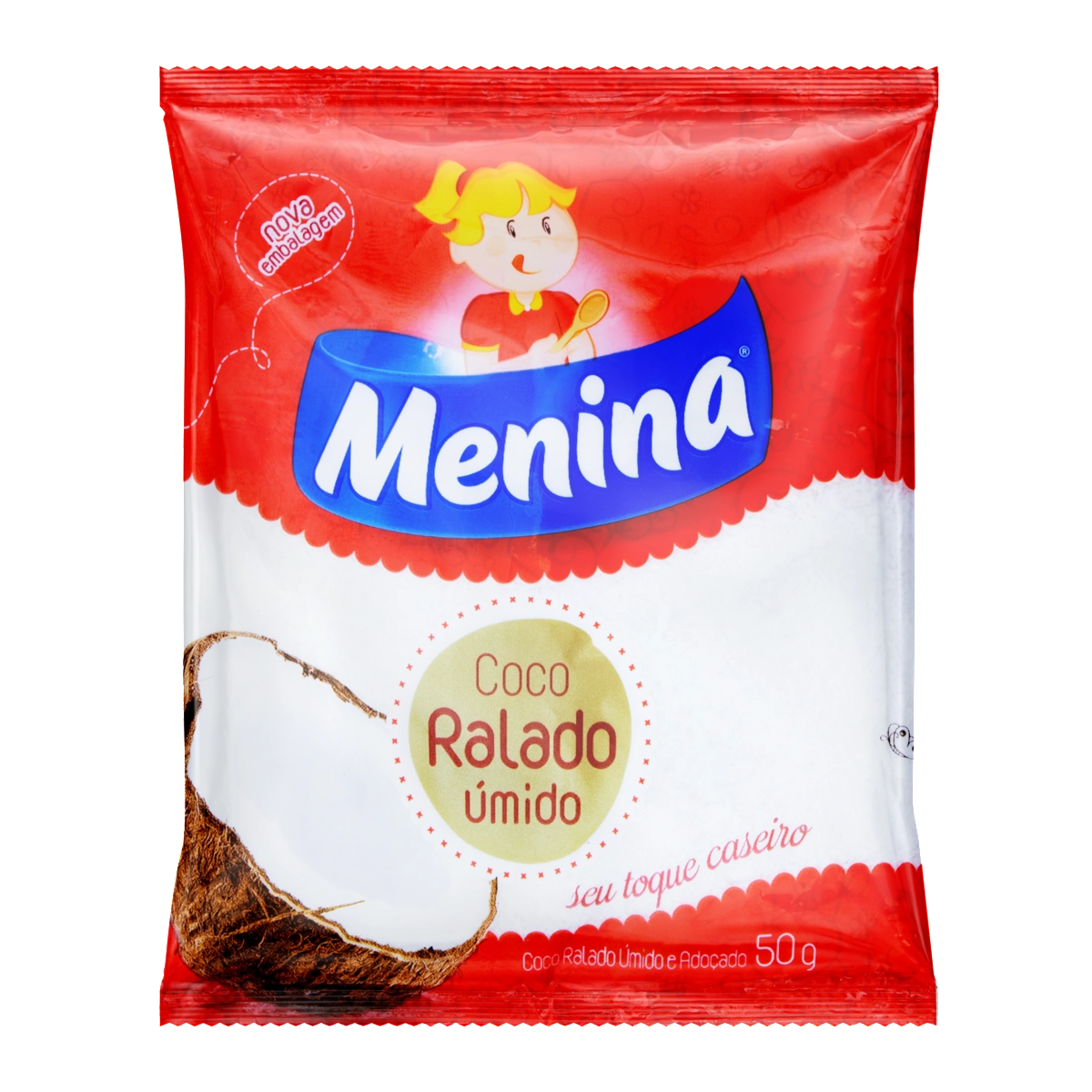 Coco Ralado úmido Adoçado Menina Pacote 50g