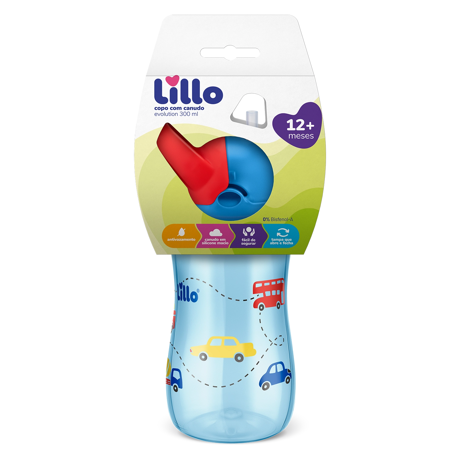 Copo Lillo Evolution C/canudo Sil 300ml Menino