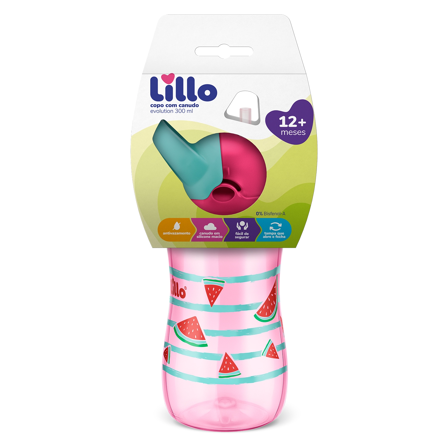 Copo Lillo Evolution C/canudo Sil 300ml Menina