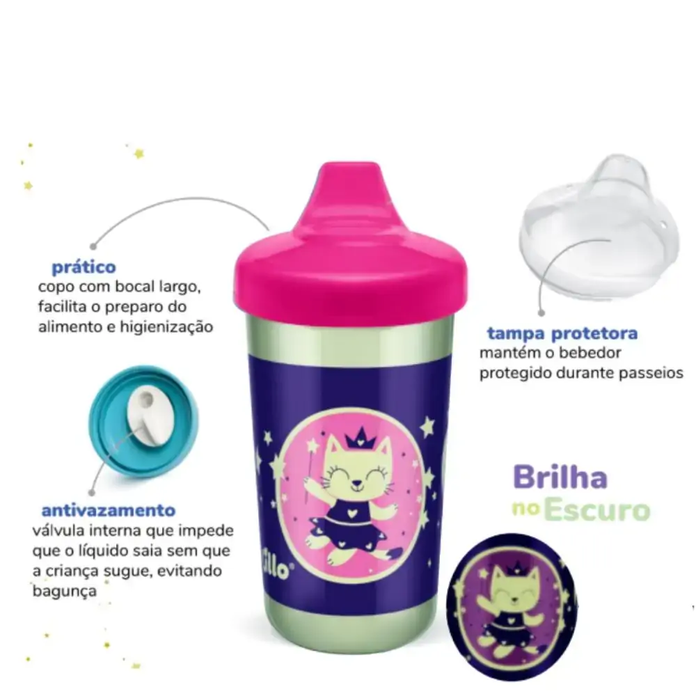 Copo Lillo Glow Antivazamento 320ml Menina