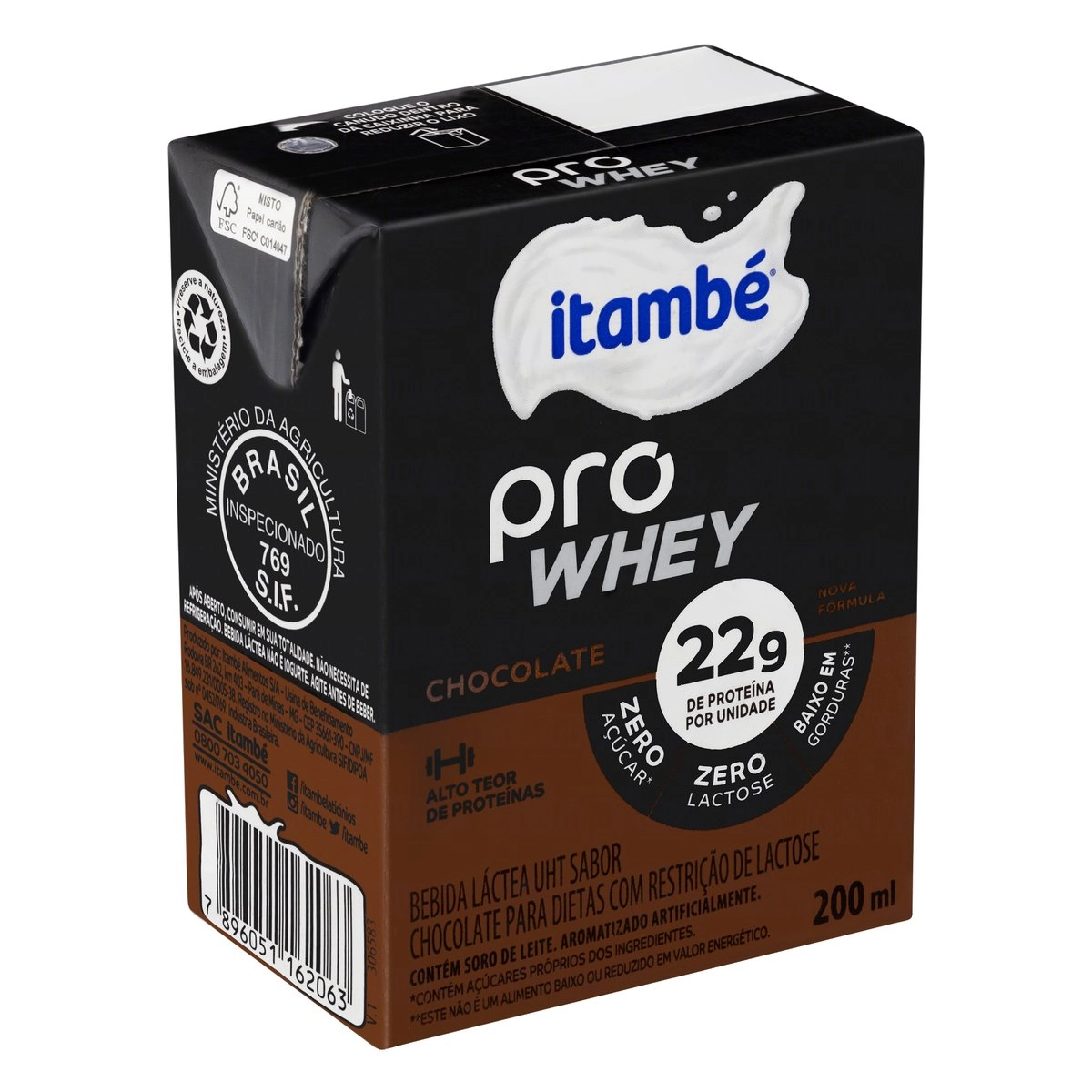 Bebida Láctea Uht Chocolate Zero Lactose Itambé Pro Whey Caixa 200ml