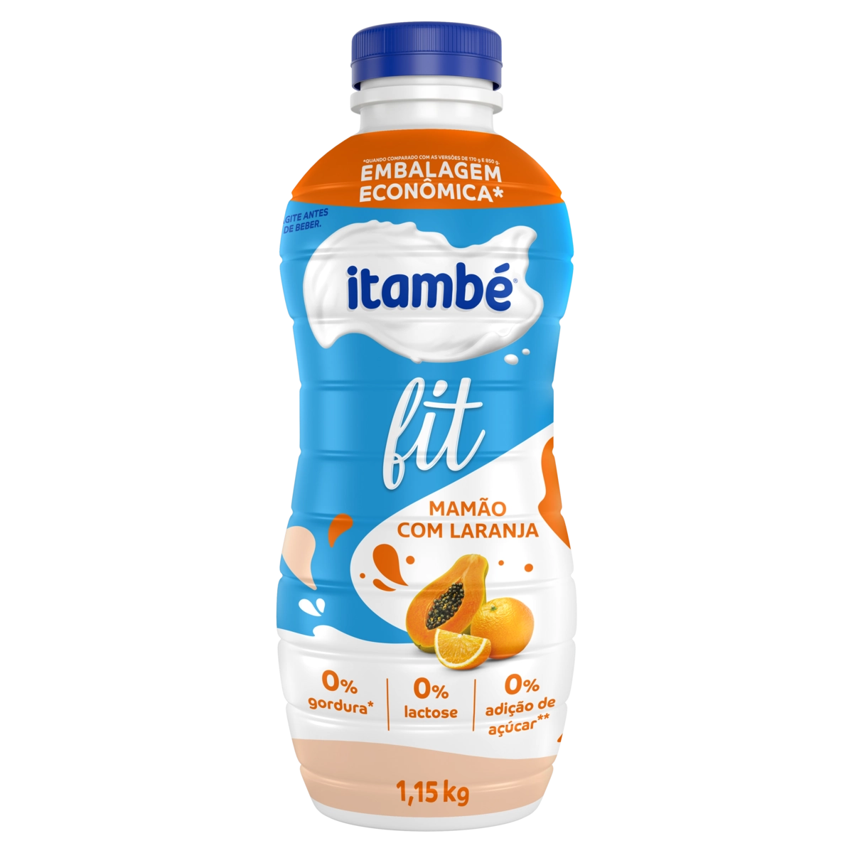 Iogurte Desnatado Mamão Zero Lactose Itambé Fit Garrafa 1,15kg Embalagem Econômica