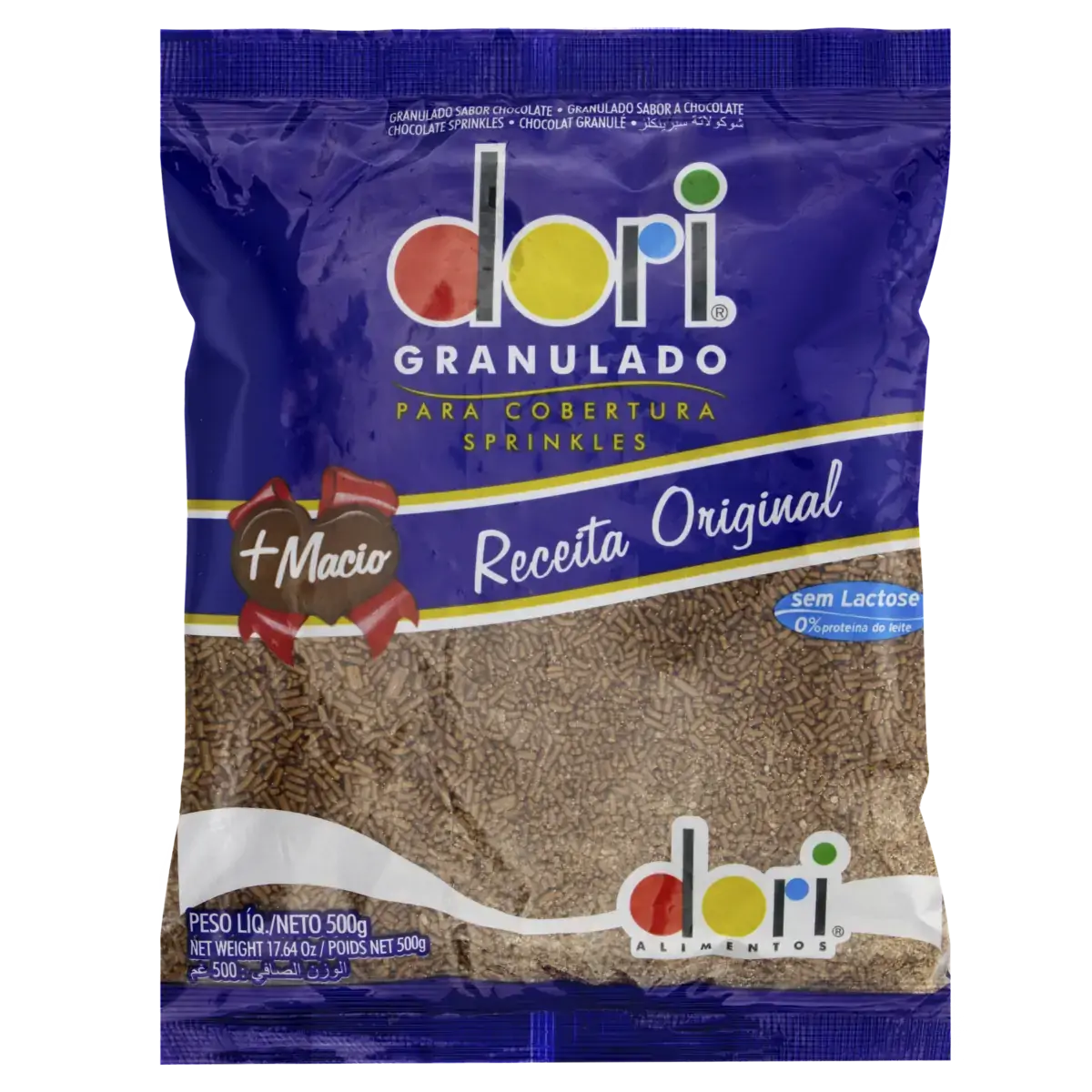 Confeito Granulado Chocolate Zero Lactose Dori Pacote 500g