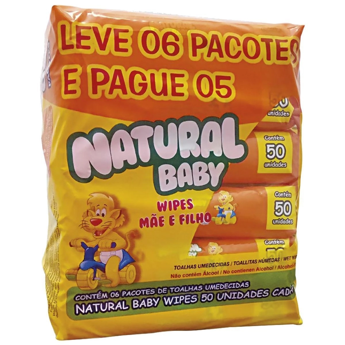 Toalha Umedecida Suave Wipes Mãe E Filho Natural Baby Pacote Leve 6 Pague 5 Unidades