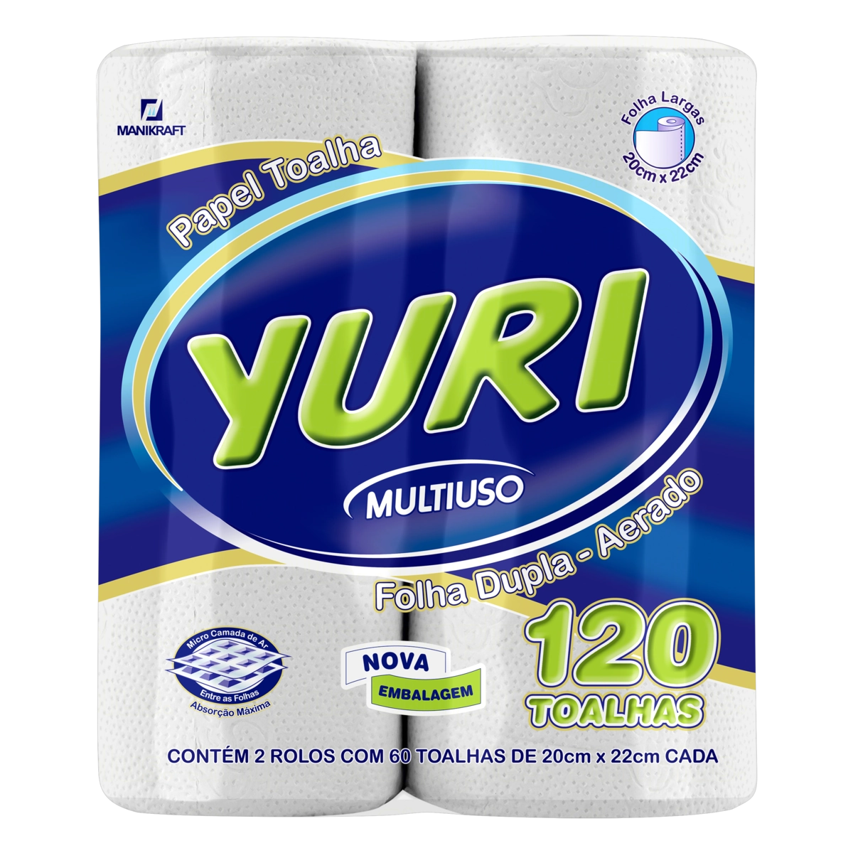 Toalha De Papel Folha Dupla Yuri Pacote 2 Unidades