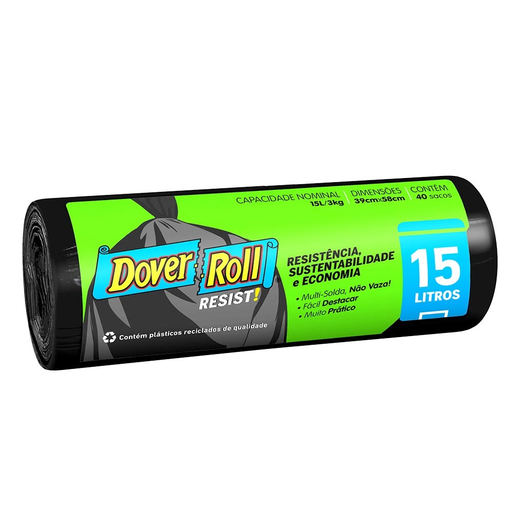 Saco Para Lixo Preto 15l Dover Roll Resist 40 Unidades