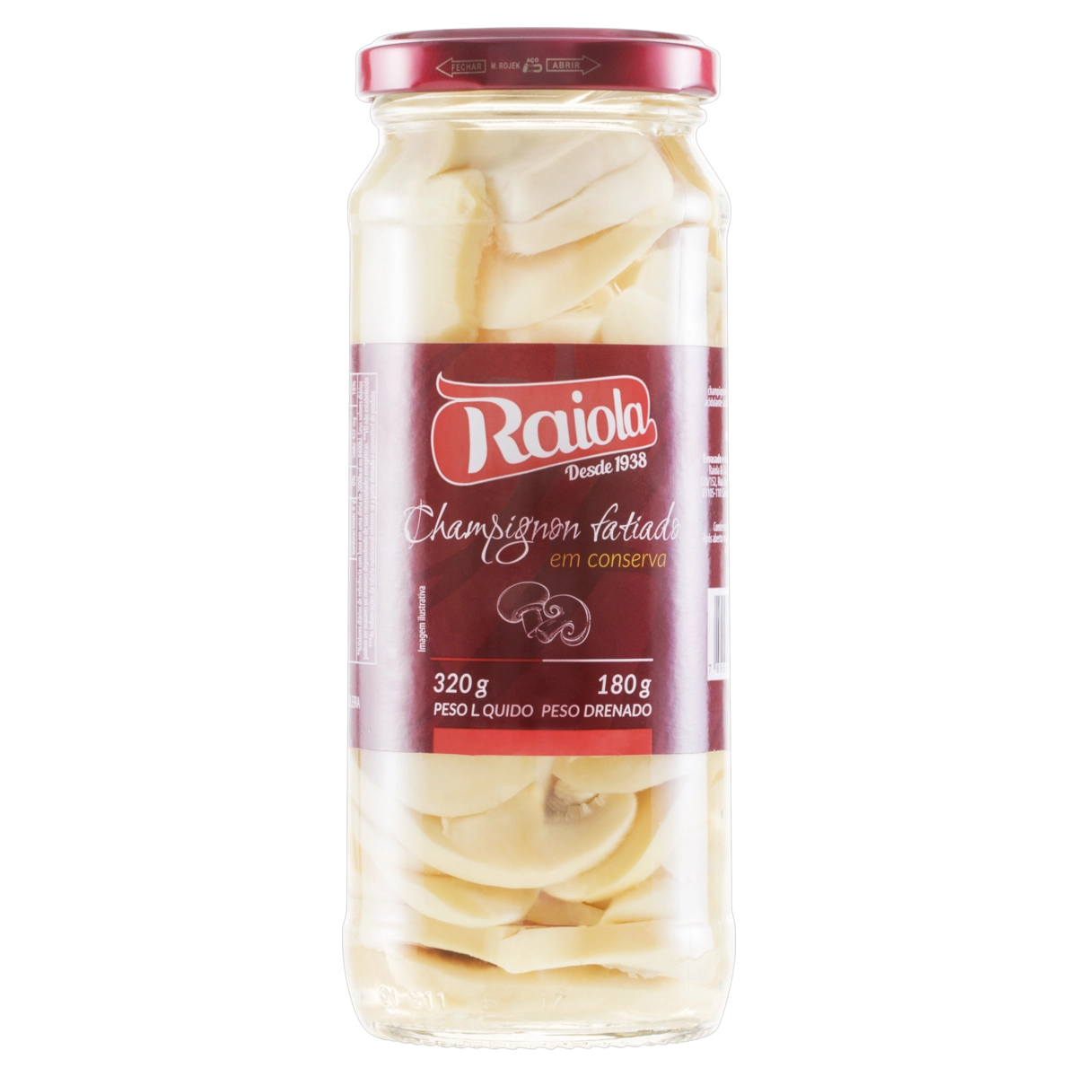 Cogumelo Champignon Em Conserva Fatiado Raiola Vidro 180g