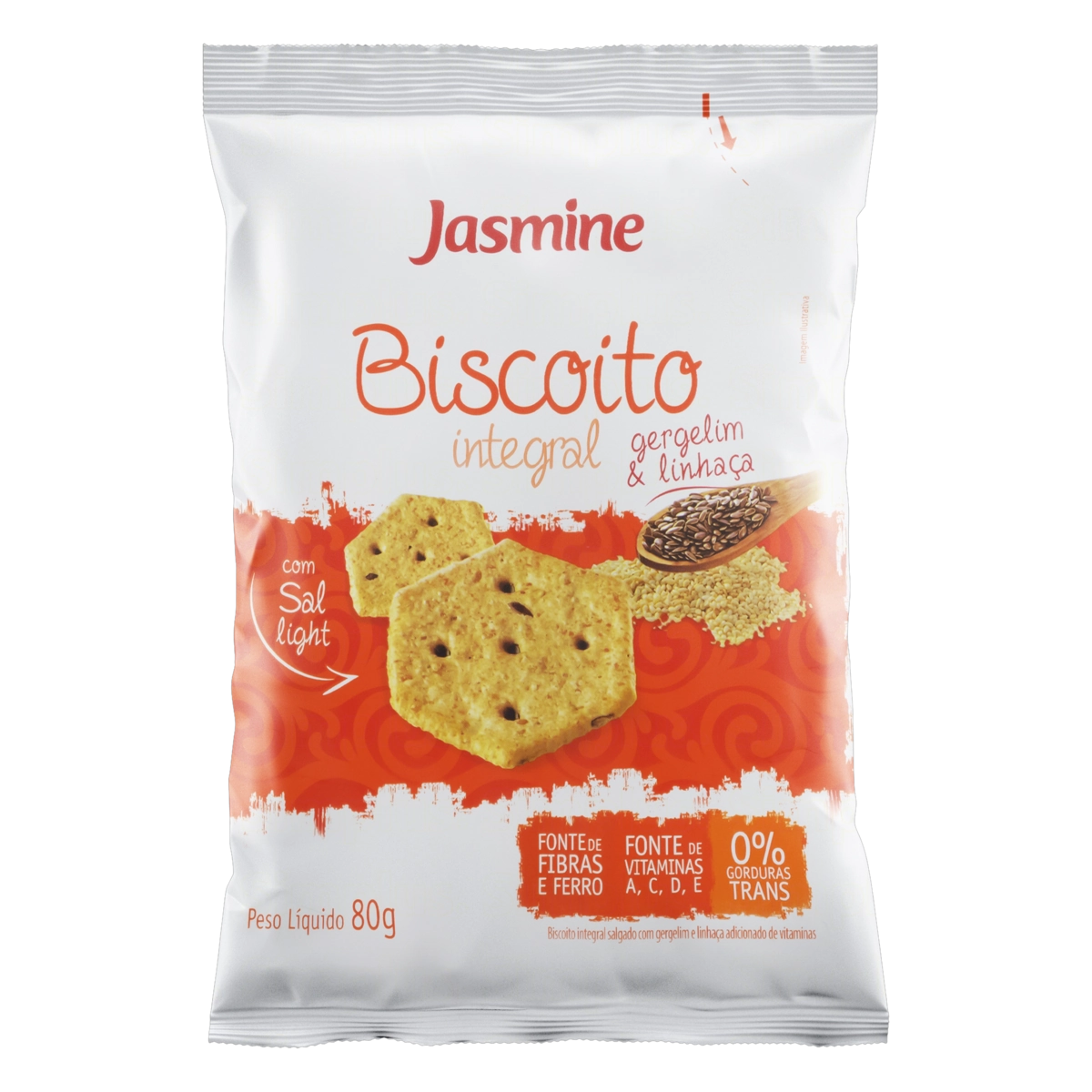 Biscoito Com Linhaça E Gergelim Integral Jasmine Pacote 80g