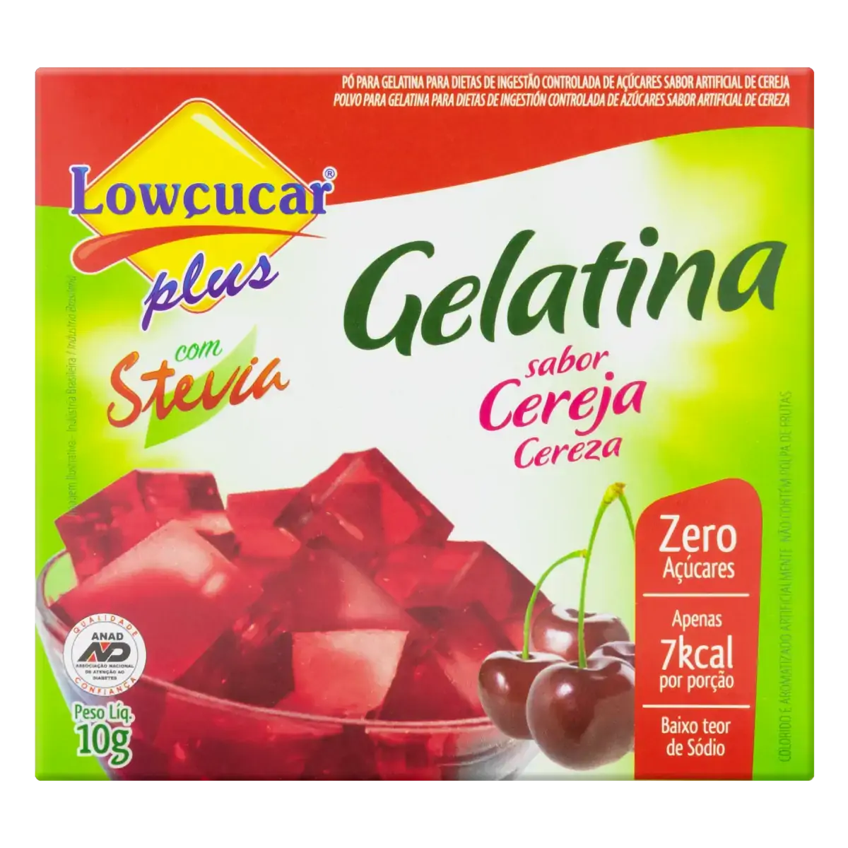 Gelatina Pó Com Stevia Cereja Zero Açúcar Lowçucar Plus Caixa 10g