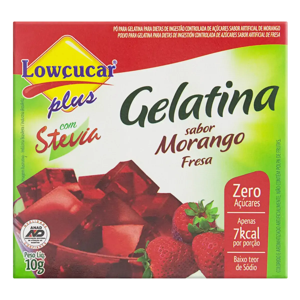 Gelatina Pó Com Stevia Morango Diet Lowçucar Plus Caixa 10g