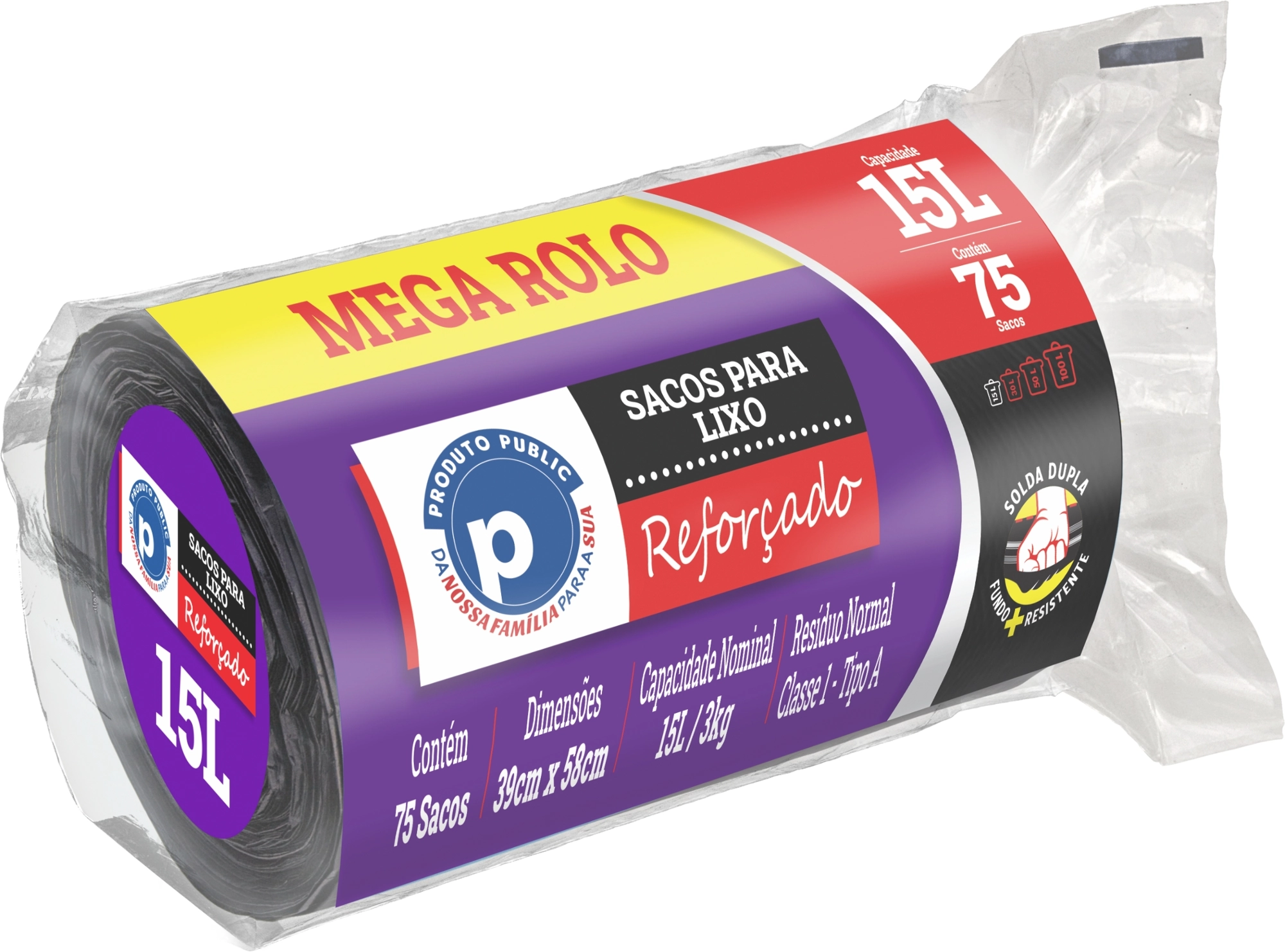 Saco P/ Lixo Public 15l Reforcado Preto C/ 75 Un