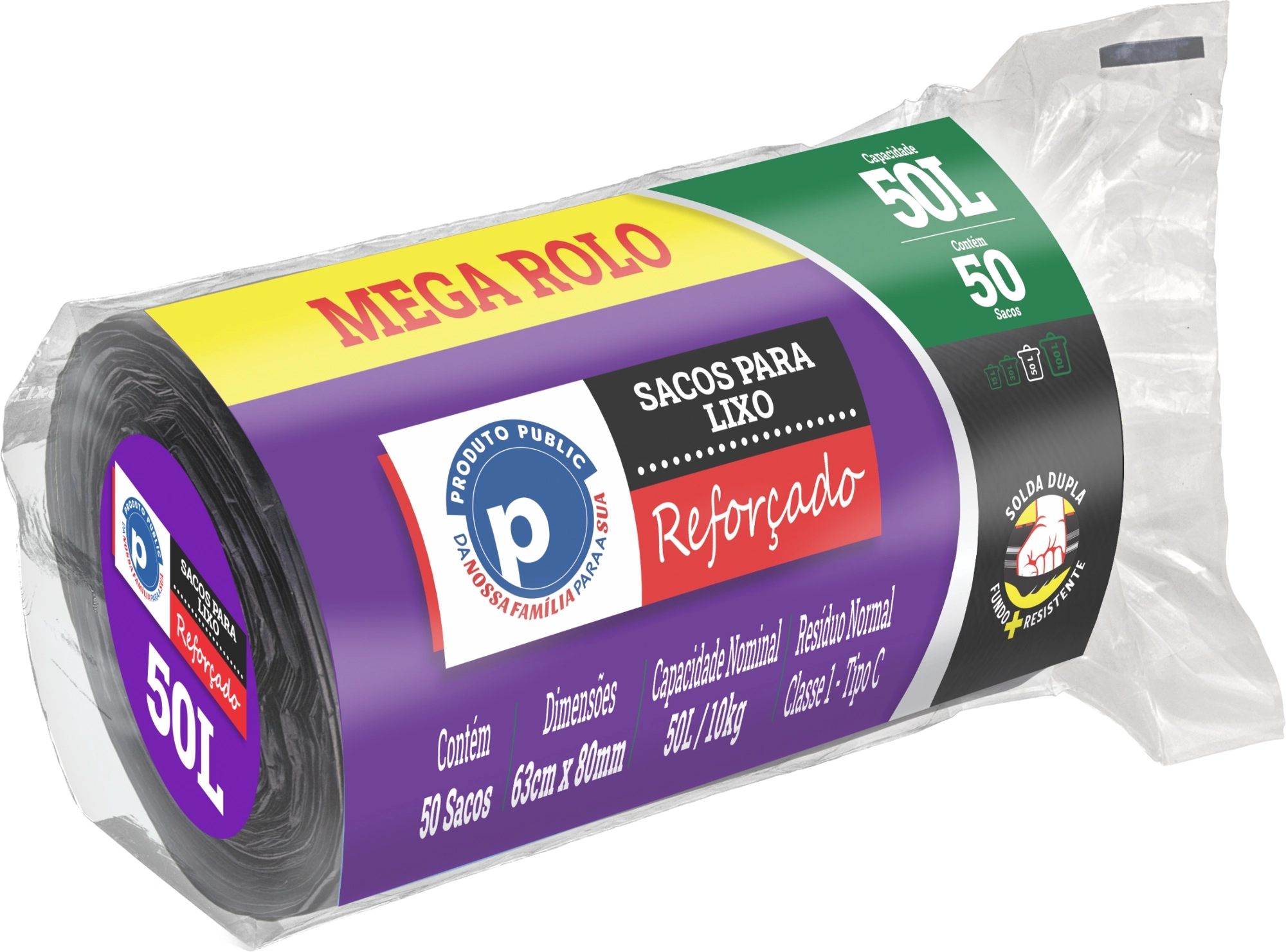 Saco P/ Lixo Public 50l Reforcado Preto C/ 50 Un