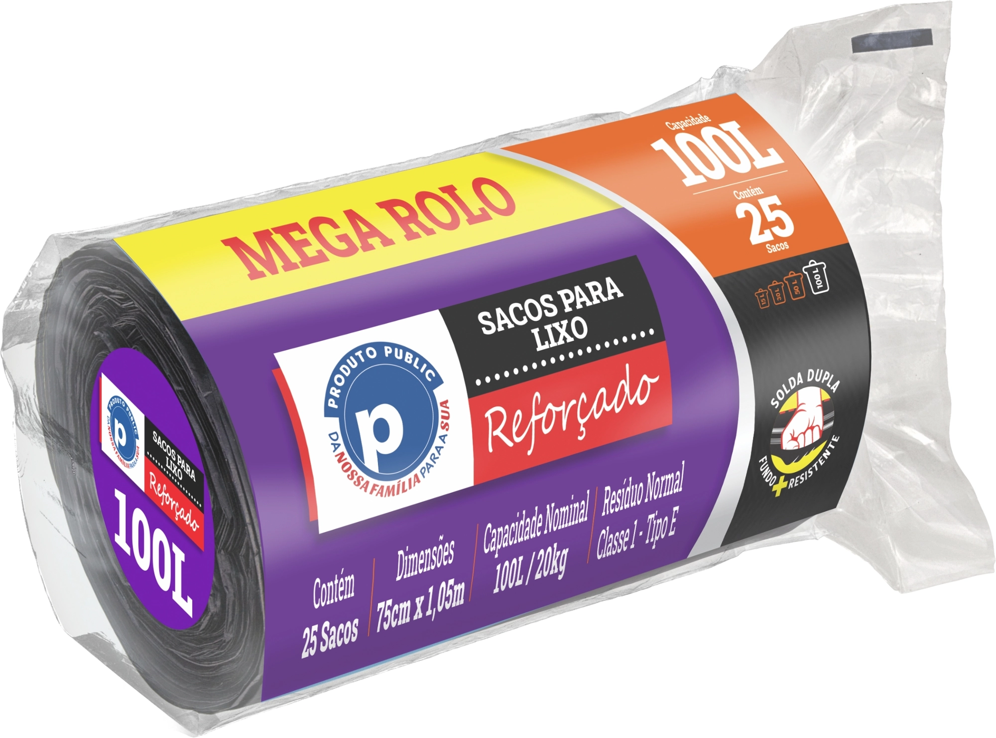 Saco P/ Lixo Public 100l Reforcado Preto C/ 25 Un
