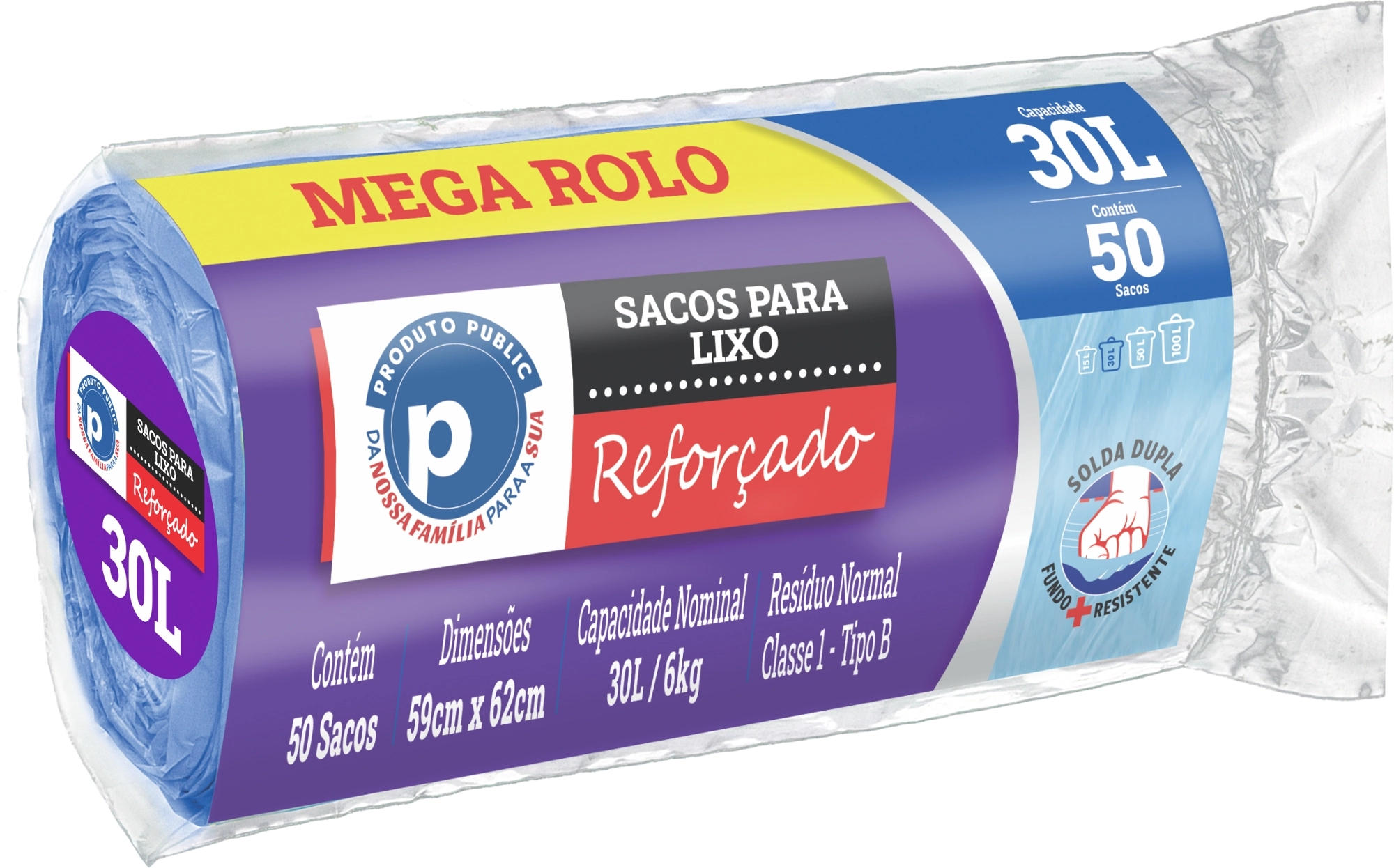 Saco P/ Lixo Public 30l Reforcado Azul C/ 50 Un