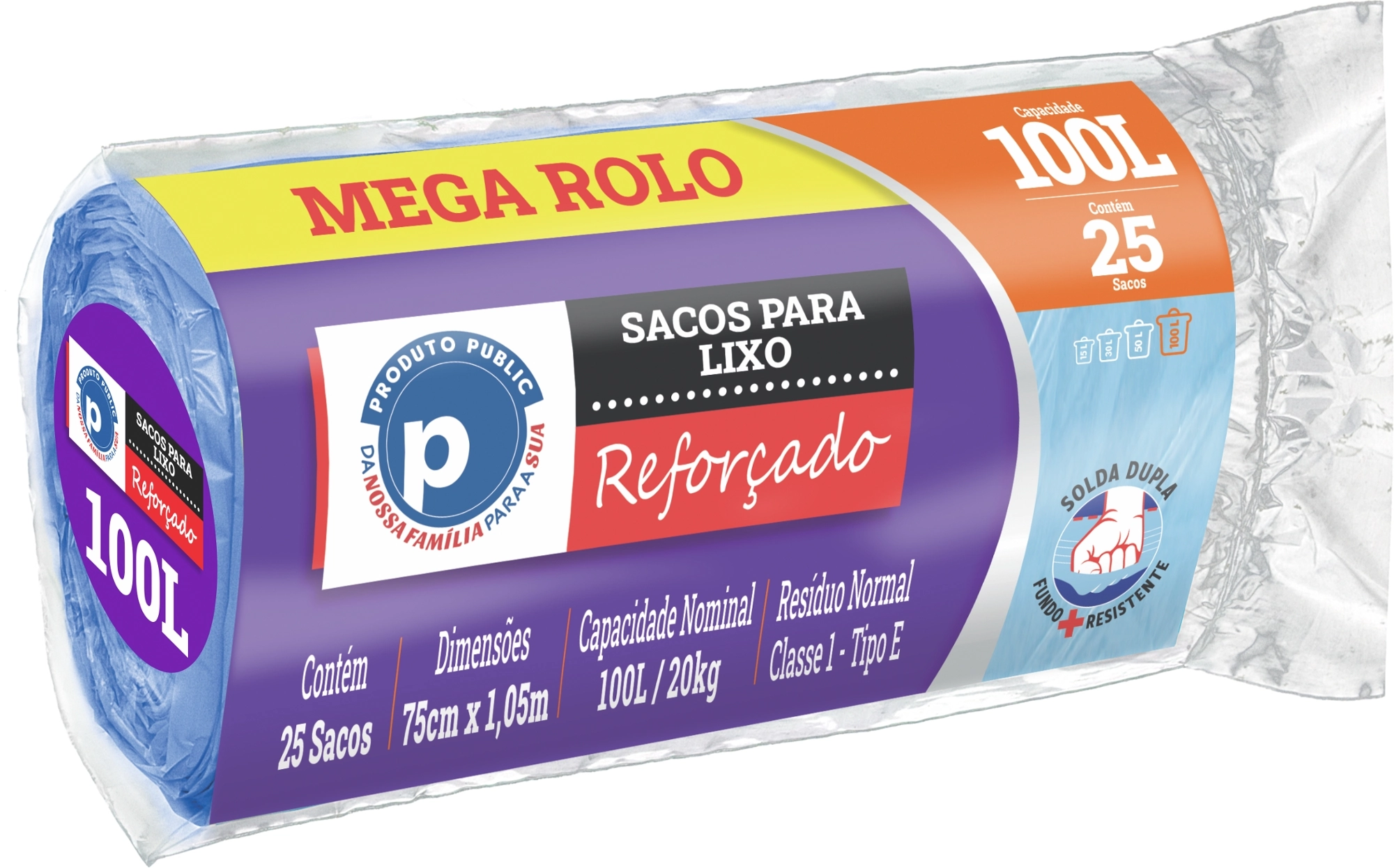 Saco P/ Lixo Public 100l Reforcado Azul C/ 25 Un