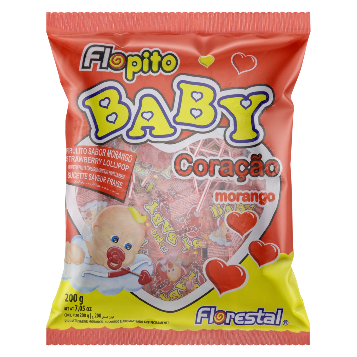 Pirulito Morango Florestal Flopito Baby Coração Pacote 200g