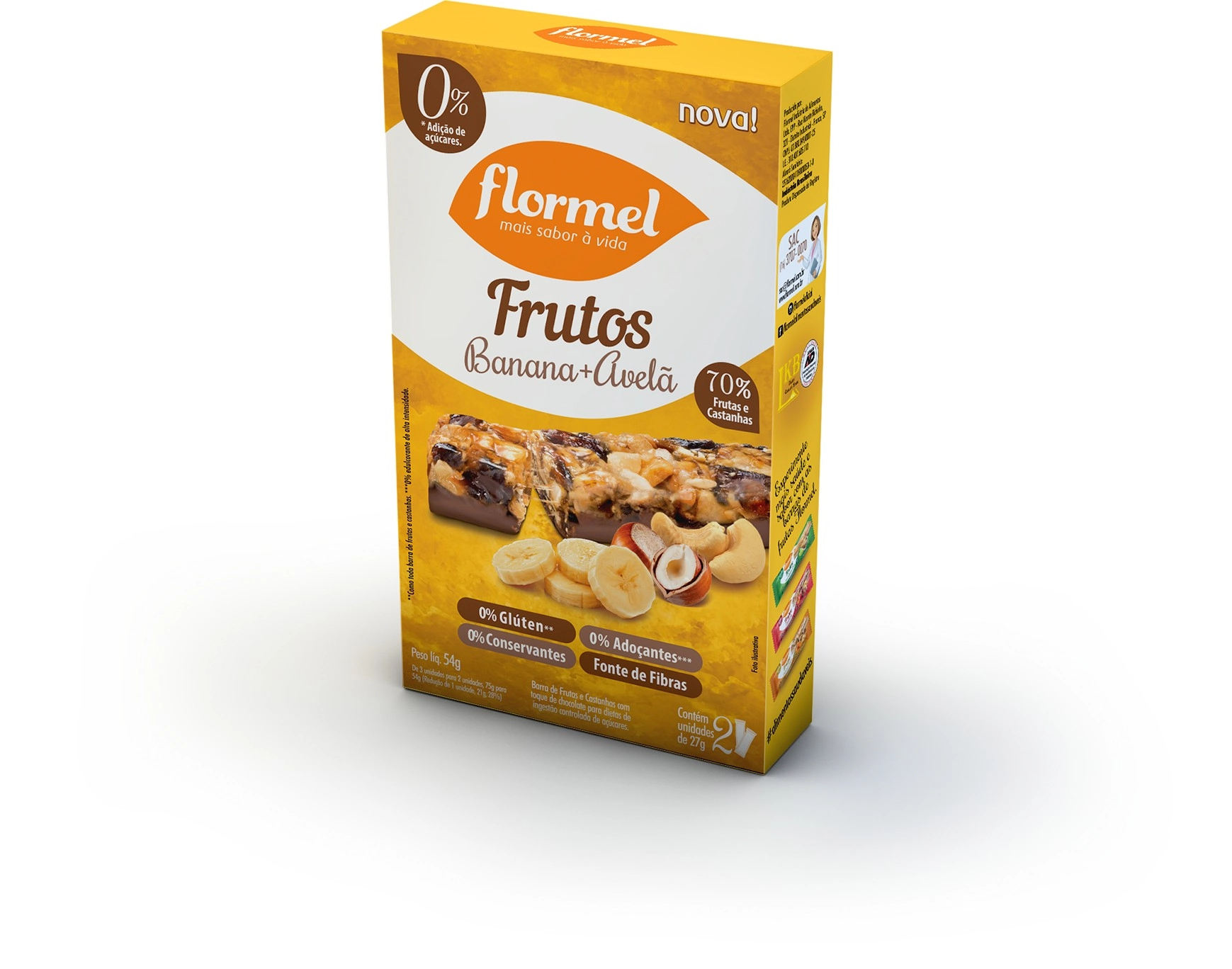 Pack Barra De Nuts Castanha, Avelã Com Banana Flormel Caixa 54g 2 Unidades