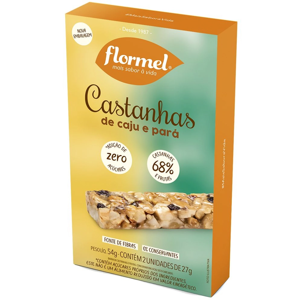 Pack Barra De Nuts Castanha De Caju E Pará Flormel Caixa 54g 2 Unidades
