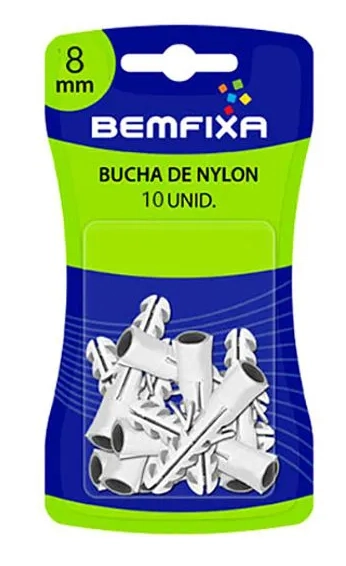 Bucha Nylon 08 Mm Com 10 Unidades Bemfixa