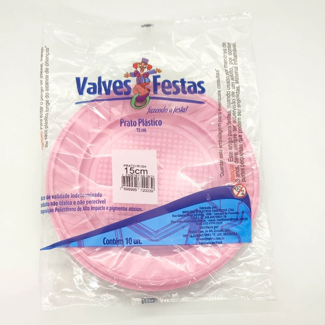Prato Plástico Valves Festas Rosa 15cm Contém 10 Unidades