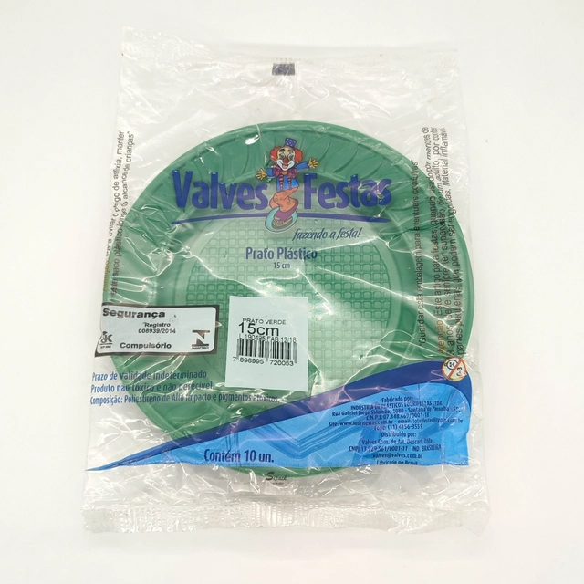 Prato Plástico Valves Festas Verde 15cm Contém 10 Unidades