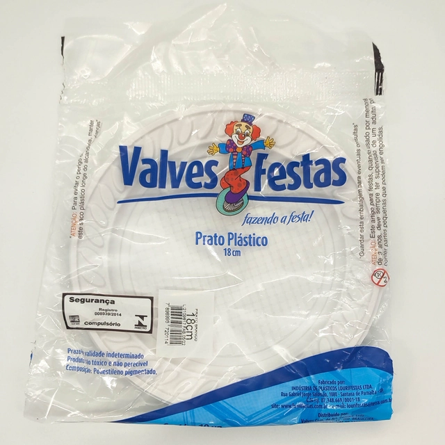 Prato Plástico Valves Festas Branco 18cm Contém 10 Unidades