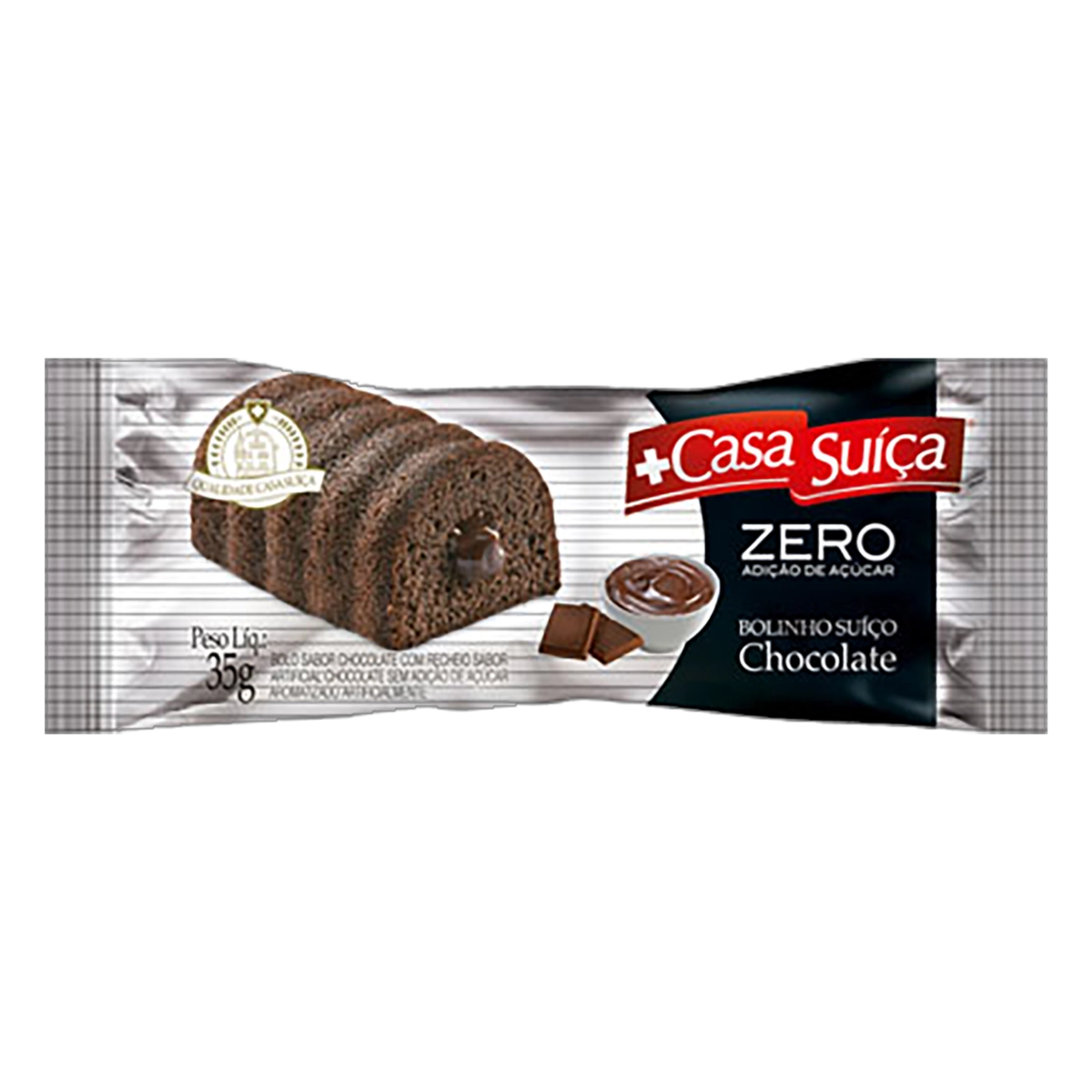 Bolinho Suíço Chocolate Recheio Chocolate Casa Suíça Pacote 35g