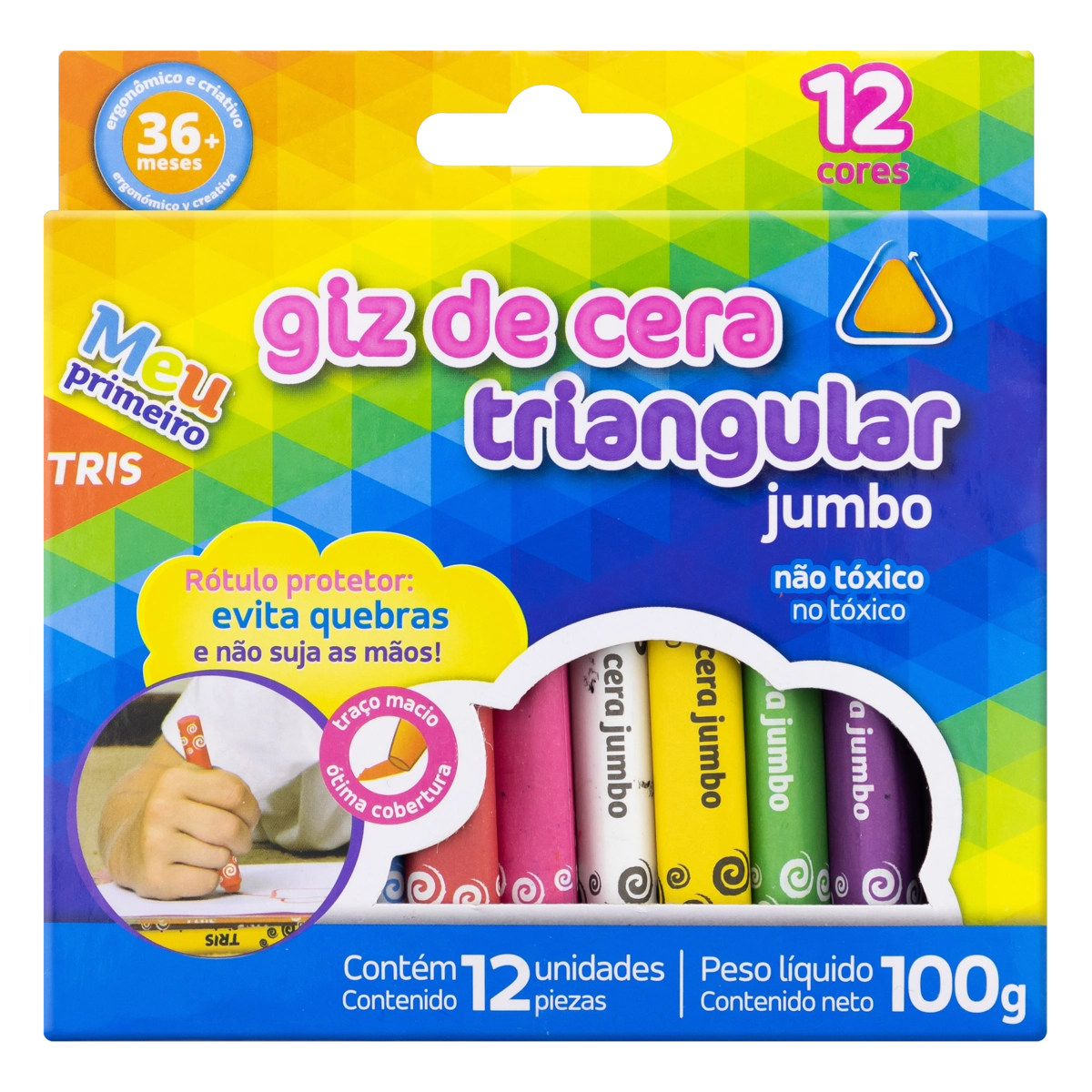 Giz De Cera Jumbo Triangular Tris Meu Primeiro 12 Unidades