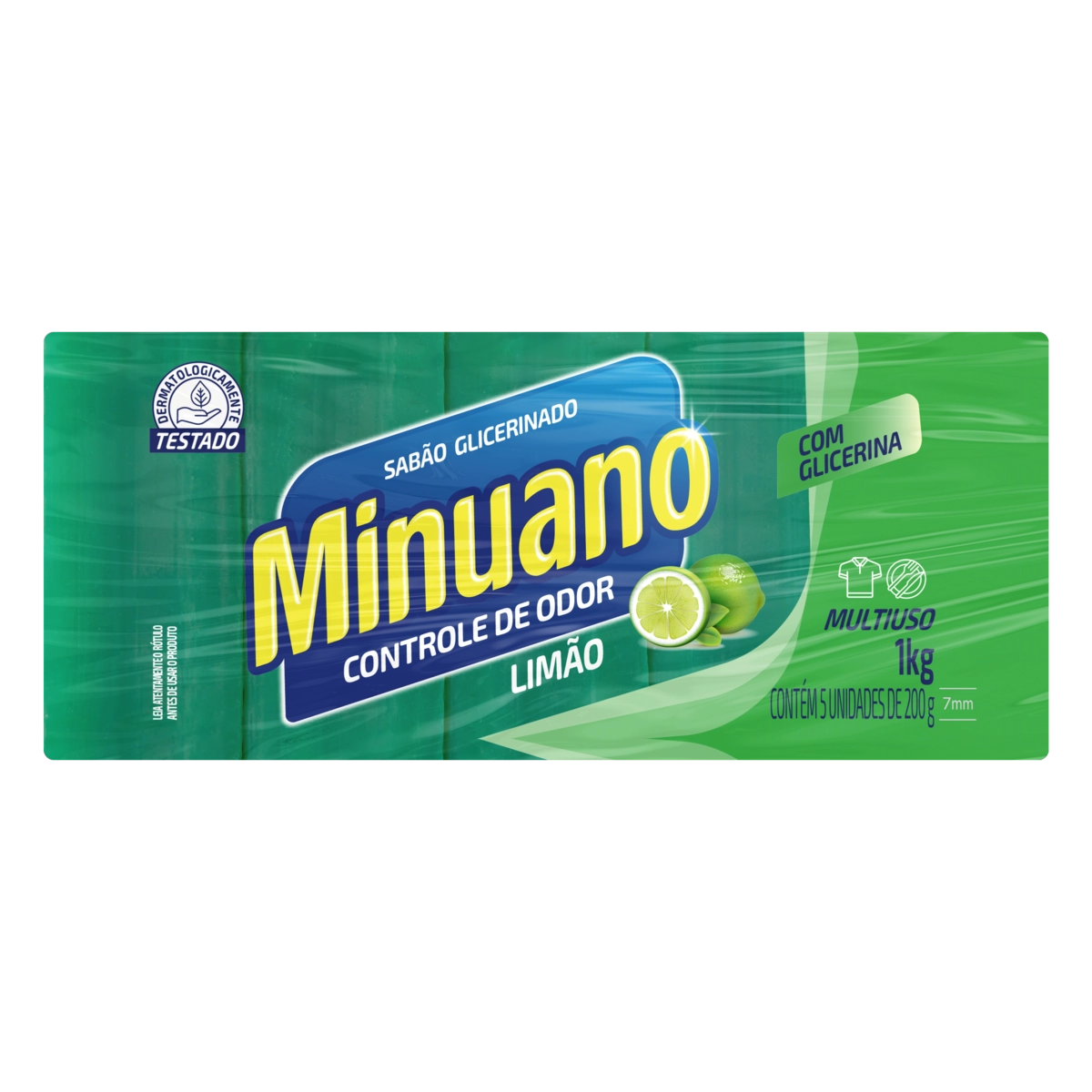 Sabão Barra Glicerinado Multiuso Limão Minuano Pacote 1kg 5 Unidades