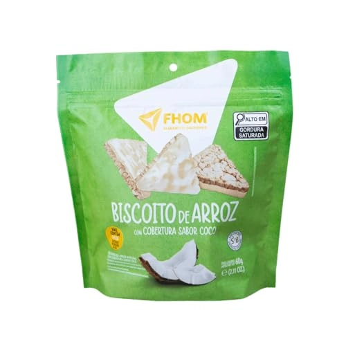 Biscoito De Arroz Integral Cobertura Coco Fhom Pouch 60g