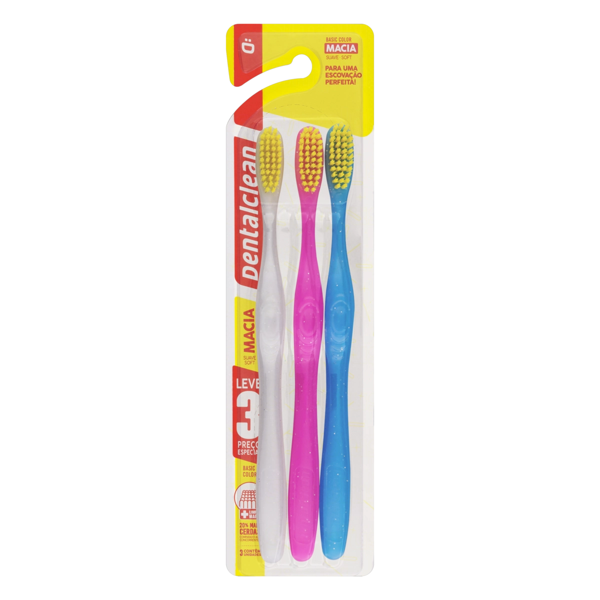 Escova Dental Macia Dentalclean Basic Color 3 Unidades Edição Especial 200 Anos De Independência