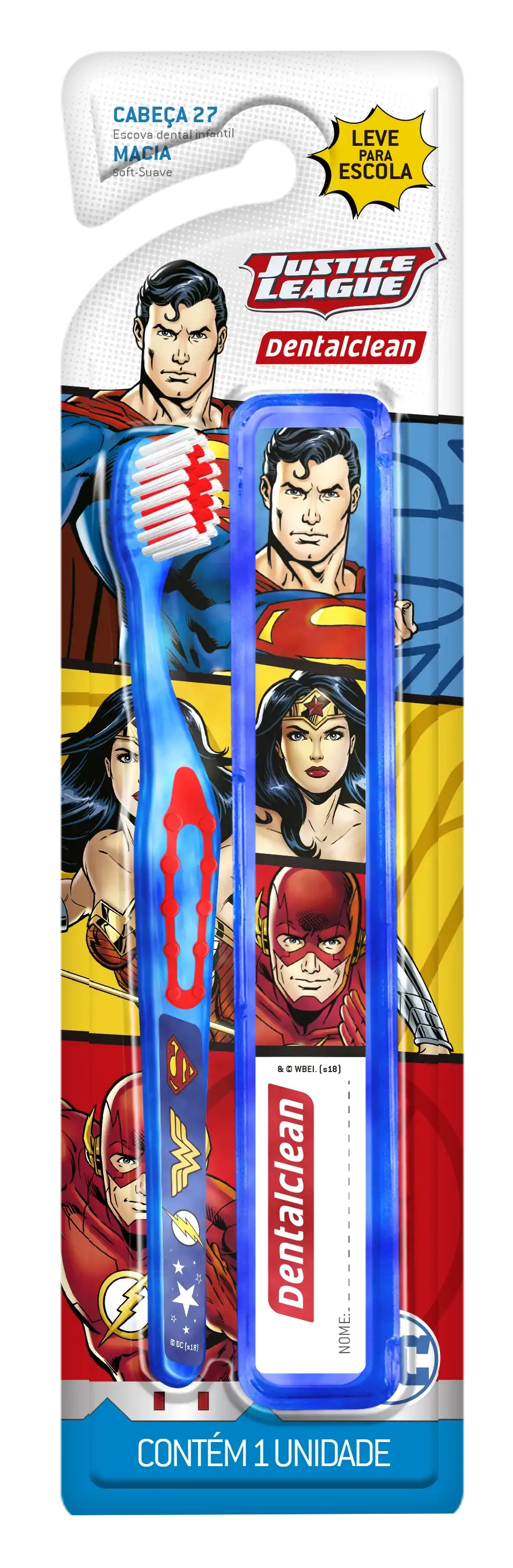 Escova Dental Infantil Macia Com Estojo Justice League Dentalclean