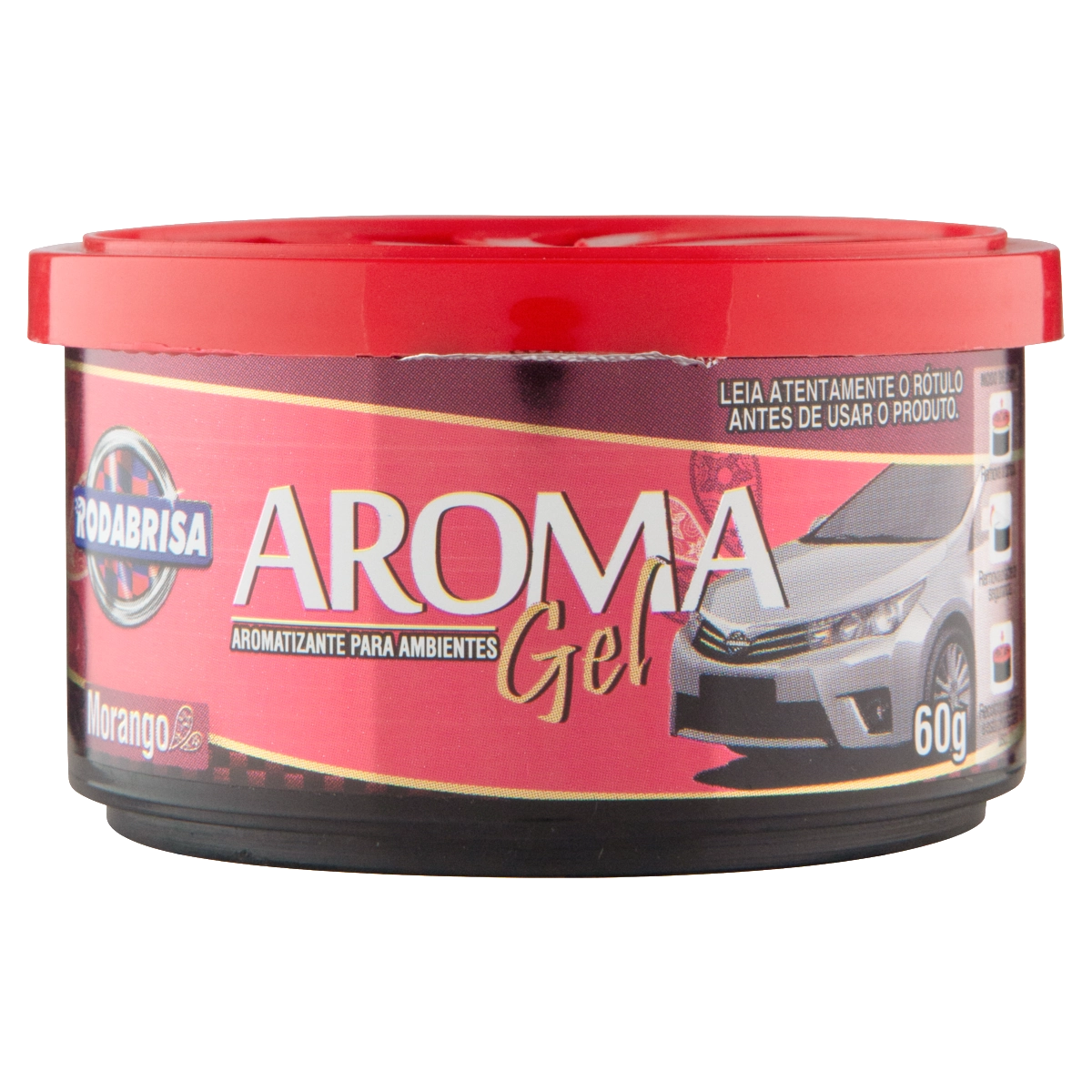 Odorizador Gel De Autos E Ambientes Morango Rodabrisa Aroma Gel Pote 60g