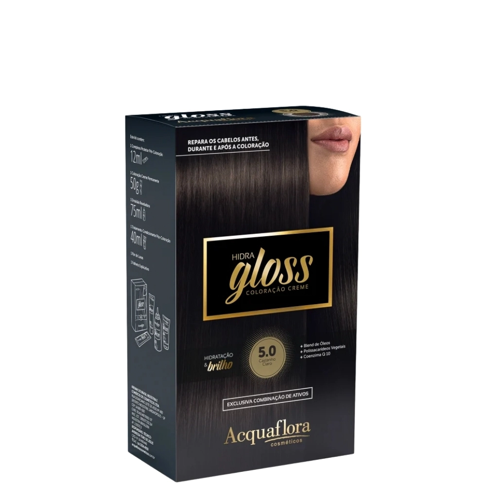 5.0 Castanho Claro Kit Coloracao Hidra Gloss Acquaflora
