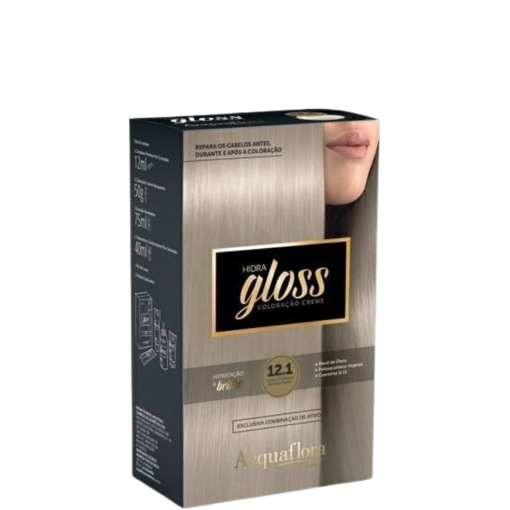12.1 Louro Especial Acinzentado Kit Coloracao Hidra Gloss Acquaflora