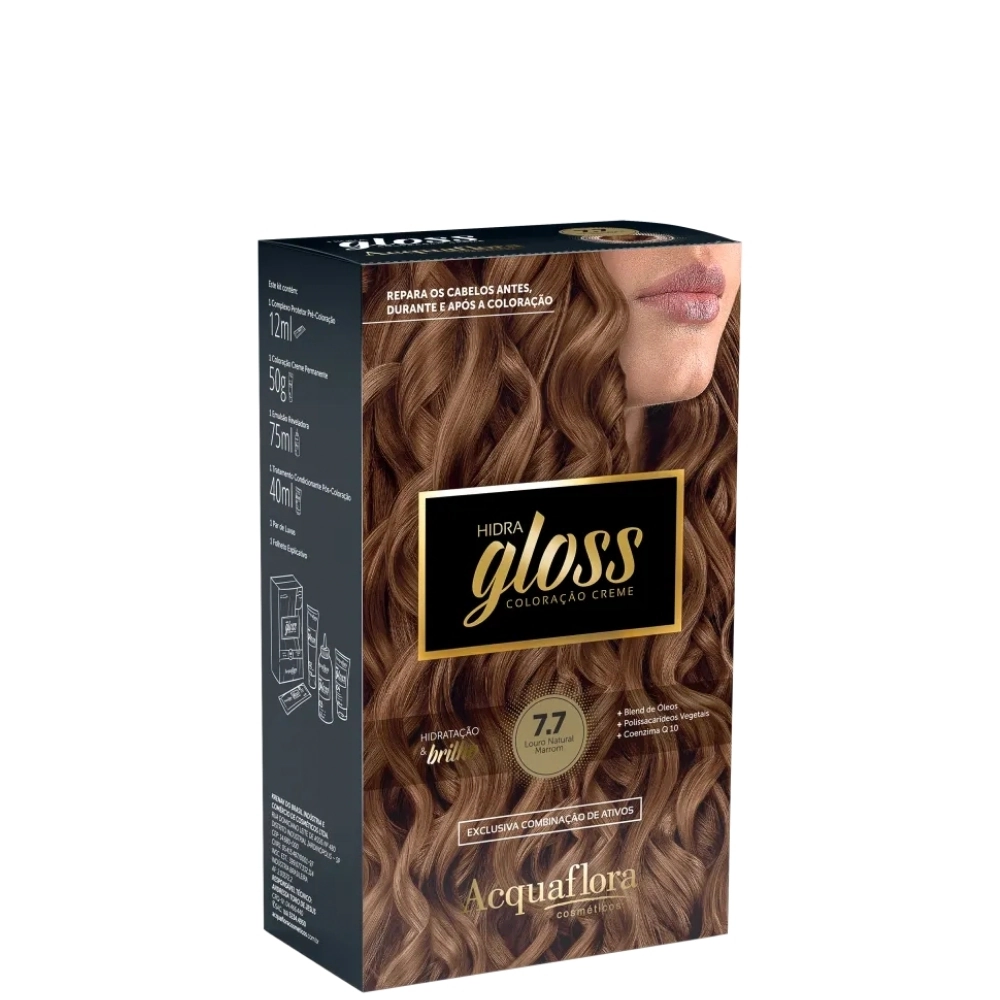 7.7 Louro Natural Marrom Kit Coloracao Hidra Gloss Acquaflora