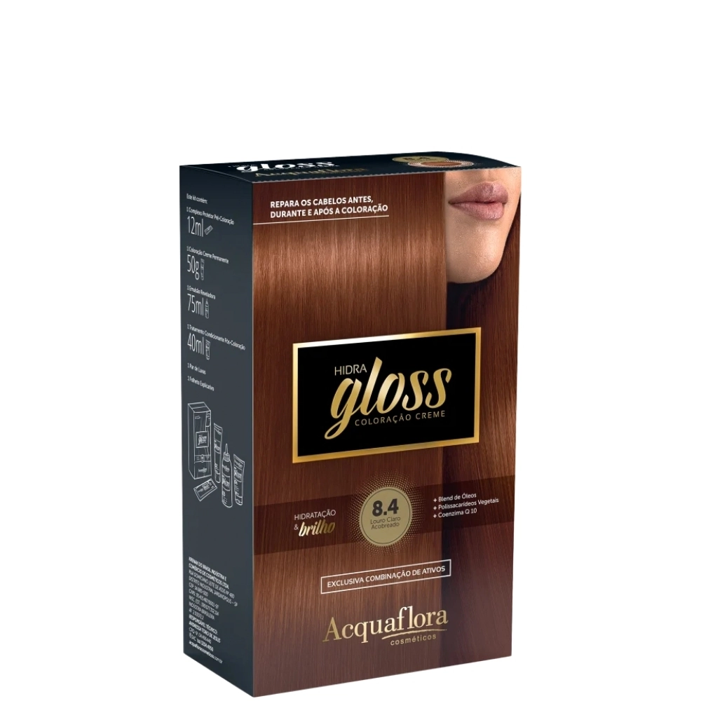 8.4 Louro Claro Acobreado Kit Coloracao Hidra Gloss Acquaflora