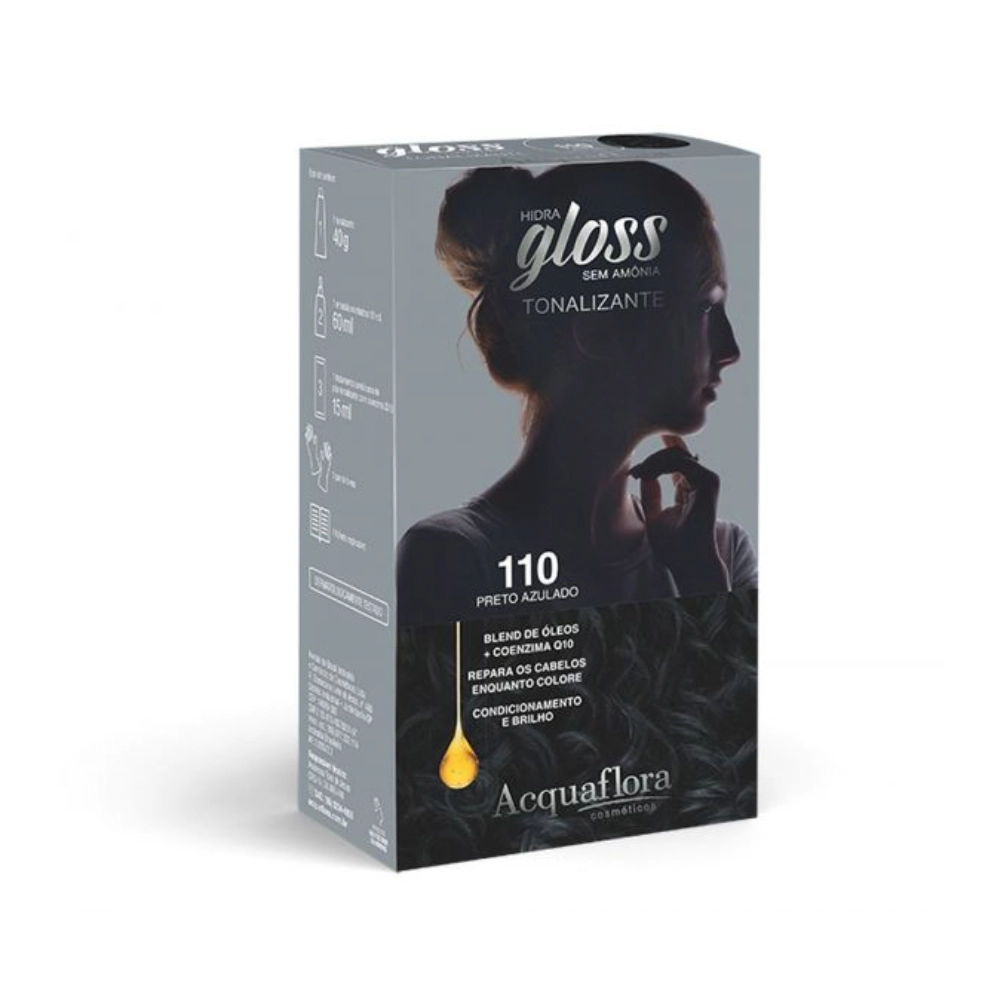 Kit Tonalizante Acquaflora Hidra Gloss 110 Preto Azulado 115ml