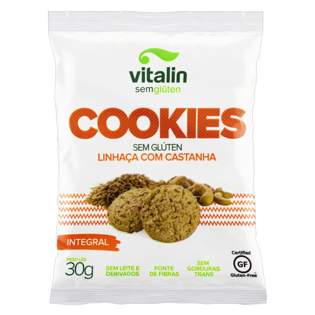 Biscoito Cookie Integral Linhaça Com Castanha Sem Glúten Vitalin Pacote 30g
